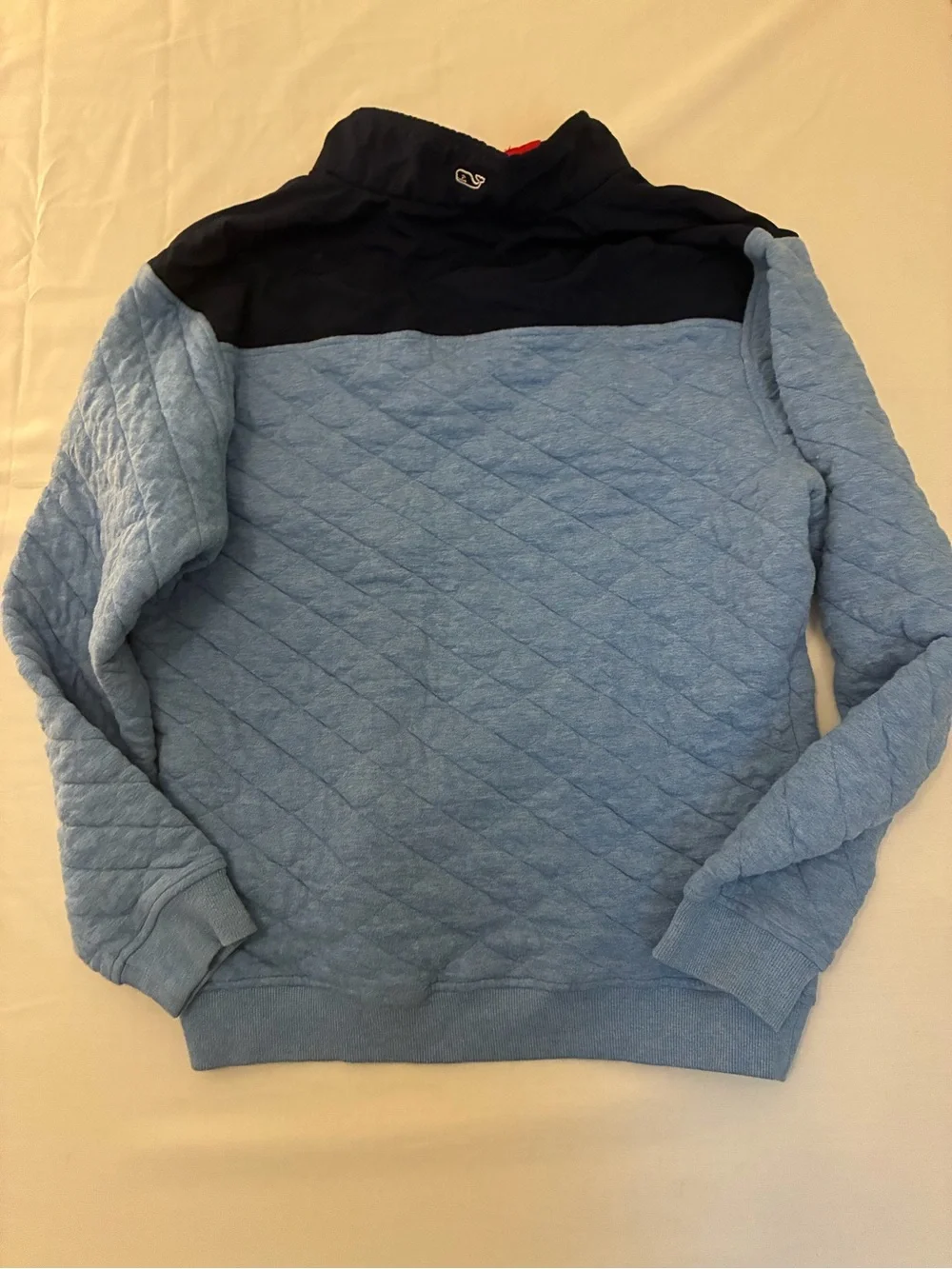 Vineyard Vines Navy Quilted Pullover with Light Blue Lining and Red Trim